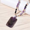 Natural Amethyst Rectangle Pendant Glass Beaded Long Necklaces GG-CBAE048-02A-2