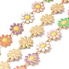 Ion Plating(IP) 304 Stainless Steel Daisy Flower Link Chains with Enamel AJEW-J035-03G-13-1