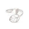 304 Stainless Steel Heart & Leaf Adjustable Ring for Women RJEW-K245-35P-1