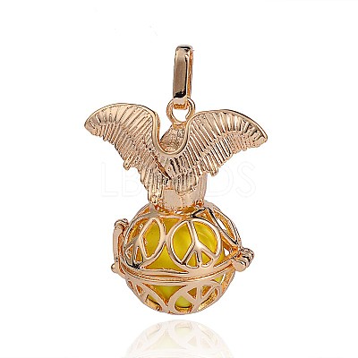 Golden Plated Brass Hollow Round Cage Pendants KK-J252-10G-1