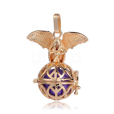 Golden Plated Brass Hollow Round Cage Pendants KK-J252-01G-1