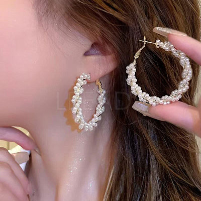 Iron Plastic Imitation Pearl Bead Hoop Earrings FS-WG3B0F5-01-1