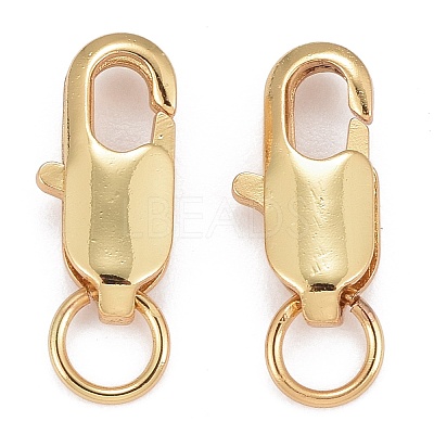 Rack Plating Brass Lobster Claw Clasps with Jump Rings KK-WH0063-02G-01-NR-1
