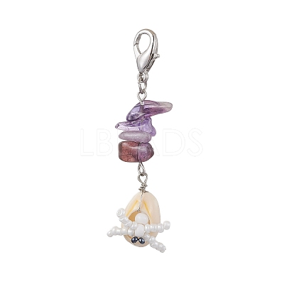 Crab Cowrie Shell & Glass Beads Pendant Decoration HJEW-MZ00098-1