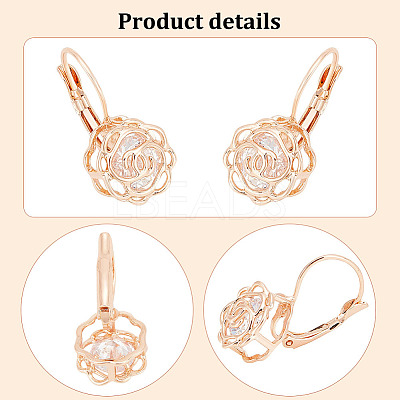 2 Pairs 2 Colors Clear Cubic Zirconia Rose Flower Leverback Earrings EJEW-AN0002-85-1