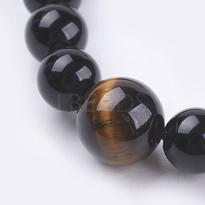 Natural Obsidian & Tiger Eye Wrap Bracelets BJEW-P188-09-1