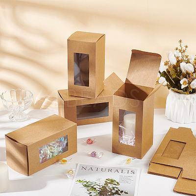 Kraft Paper Candy Boxes with PVC Clear Window CON-WH0097-07A-02B-1