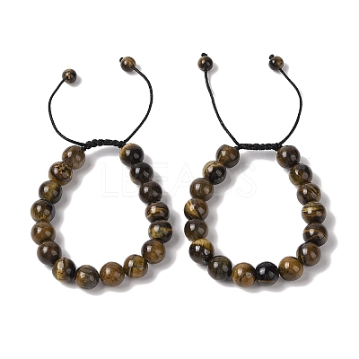 10mm Round Natural Tiger Iron Braided Bead Bracelets BJEW-C067-01C-04-1