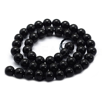 Natural Black Tourmaline Beads Strands G-G763-01-12mm-A-1