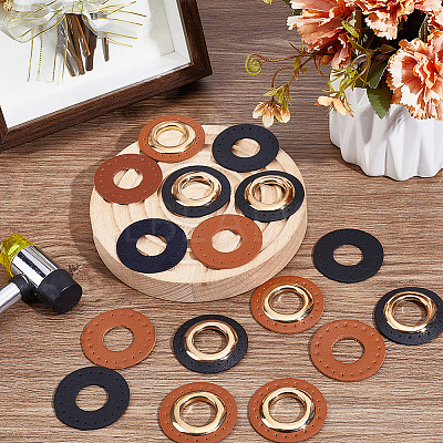 8 Bags 2 Colors Imitation PU Leather Eeyelet Patch PURS-CL0001-34G-1
