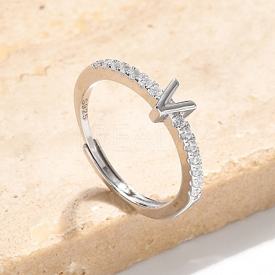 S925 Sterling Silver Adjustable Letter Rings for Women RJEW-M068-01P-V-1