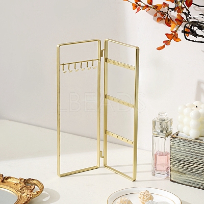 Iron Jewelry Display Folding Screen Stands with 2 Folding Panels ODIS-F001-02G-1