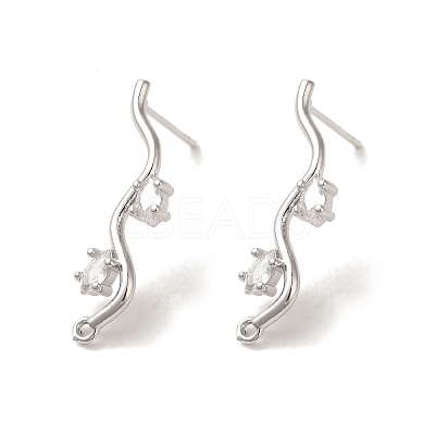 Brass with Clear Cubic Zirconia Stud Earring Findings LS-KK-G499-02P-1