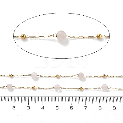Natural Rose Quartz & 304 Stainless Steel Beads Link Chains CHS-K021-08A-06-1