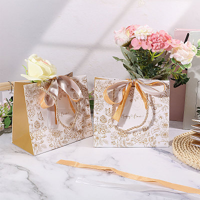 Floral Printed Paper Gift Tote Bags ABAG-WH0044-82C-1