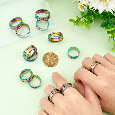 14pcs 7 size Unisex Stainless Steel Grooved Finger Ring Sets RJEW-UN0002-65MC-1