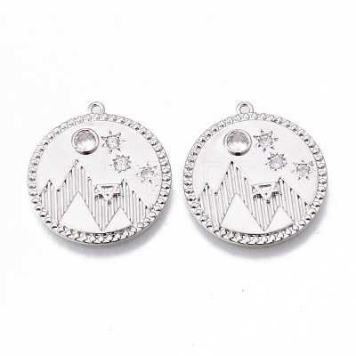 Brass Micro Pave Clear Cubic Zirconia Pendants KK-N232-174P-NF-1