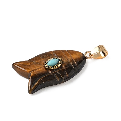 Natural Tiger Eye & Synthetic Turquoise Carved Pendants G-Z084-01G-06-1