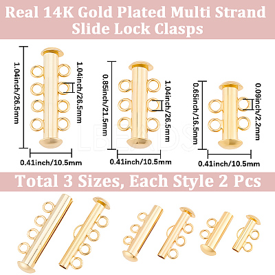 6Pcs 3 Styles Brass Slide Lock Clasps KK-BBC0027-56-1