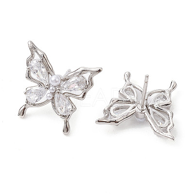 Butterfly Brass Stud Earrings EJEW-M245-07P-1