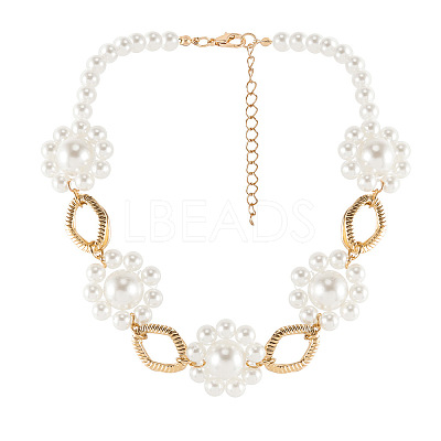 Alloy Rhombus & Plastic Flower Link Chain Necklaces for Women WG7D712-01-1