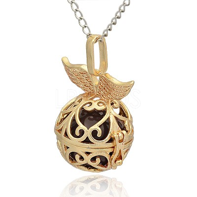 Golden Tone Brass Hollow Round Cage Pendants KK-J237-08G-1
