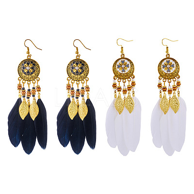 2Pairs 2 Colors Feather Chandelier Earrings EJEW-TA0001-81A-1