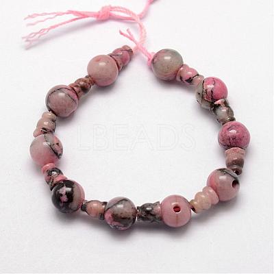 Natural Rhodonite 3-Hole Guru Bead Strands G-K149-13-1