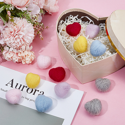 18Pcs 6 Colors Handmade Wool Felt Heart Ornament DIY-NB0014-70-1