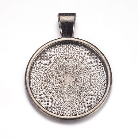 Flat Round Alloy Pendant Cabochon Settings LS-PALLOY-A15654-B-1