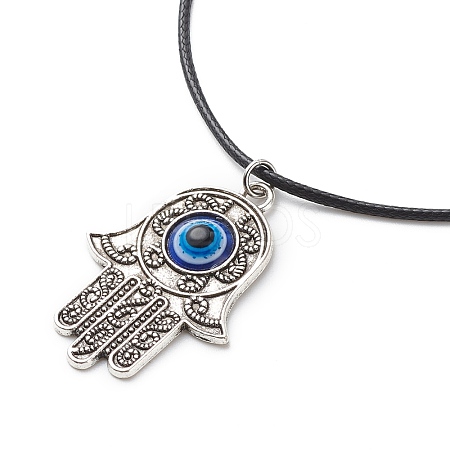 Alloy Hamsa Hand with Enamel Evil Eye Pendant Necklace for Women NJEW-JN03956-01-1