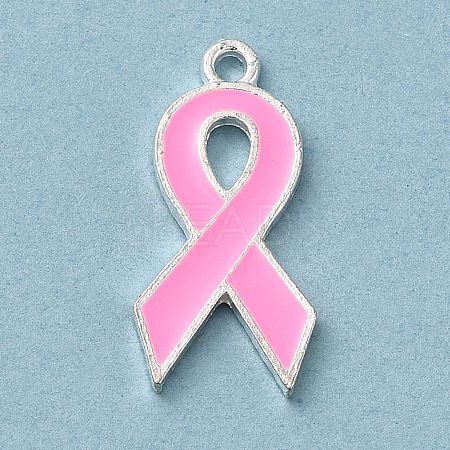 Breast Cancer Pink Awareness Ribbon Theme Alloy Enamel Pendants X-ENAM-A147-01L-1