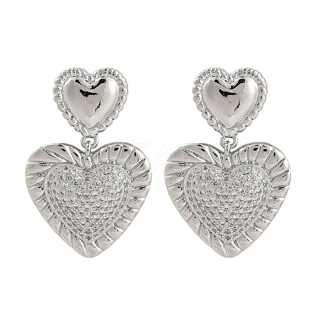 Rack Plating Brass Heart Stud Earrings for Women EJEW-D280-06P-1