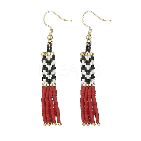 Glass Seed Braided Tassel Dangle Earrings EJEW-MZ00057-1