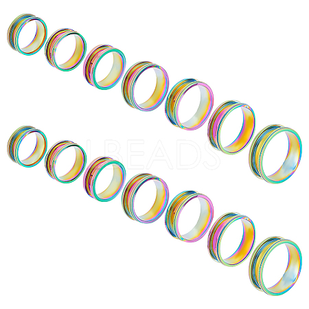 14pcs 7 size Unisex Stainless Steel Grooved Finger Ring Sets RJEW-UN0002-65MC-1