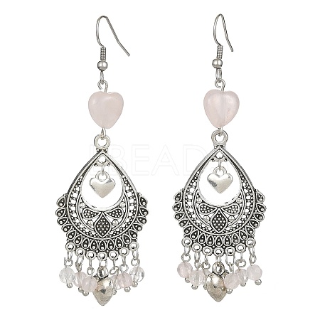 Natural Rose Quartz Heart Chandelier Earrings EJEW-JE05364-01-1