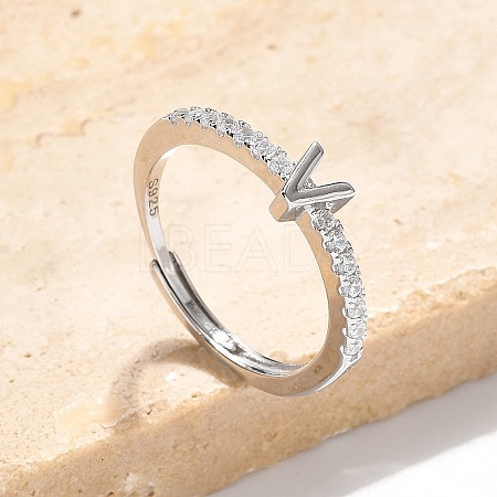 S925 Sterling Silver Adjustable Letter Rings for Women RJEW-M068-01P-V-1