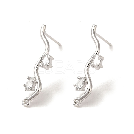 Brass with Clear Cubic Zirconia Stud Earring Findings LS-KK-G499-02P-1