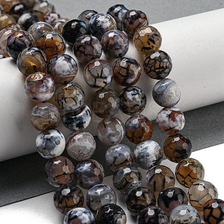 Faceted Natural Fire Crackle Agate Beads Strands G-F447-12mm-N08-1