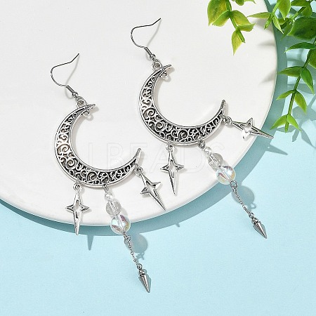 Natural Quartz Crystal & Synthetic Moonstone Beads & Alloy Pendant Chandelier Earrings EJEW-TA00814-1