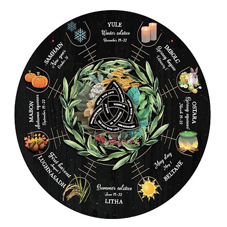 Artsy Woodsy Wheel of the Year Wood Witch Calendar Hanging Wall Decorations HJEW-WH0027-025-1