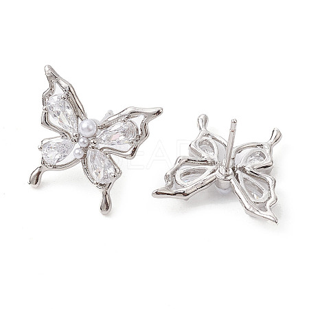 Butterfly Brass Stud Earrings EJEW-M245-07P-1
