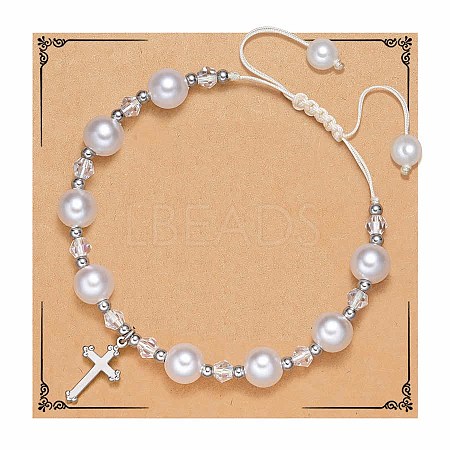 Handmade Woven Plastic imitation Pearl Braided Bead Bracelets UD0895-1-1