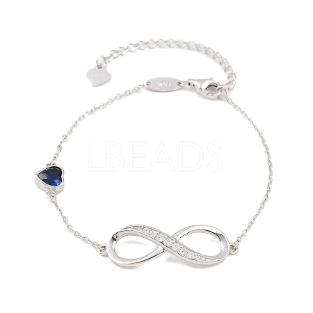 Infinity & Heart 925 Sterling Silver Pave Cubic Zirconia Link Bracelets FS-WGF63DC-03-1