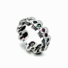Brass Rhinestones Skull Open Cuff Rings for Unisex PW-WGC11C2-01-1