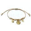 Brass and Stainless Steel Cross Virgin Coin Charm Braided Nylon Cord Bracelets YN2454-1-1
