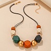 Wooden Octagon Round Graduated Beaded Necklaces for Women WGAA11B-01-2