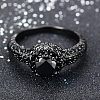Flat Round Brass Jet Rhinestone Finger Rings FS-WG232E0-03-2