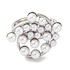 Rack Plating Flower Brass ABS Imitation Pearl Open Cuff Rings for Women RJEW-S242-08P-2