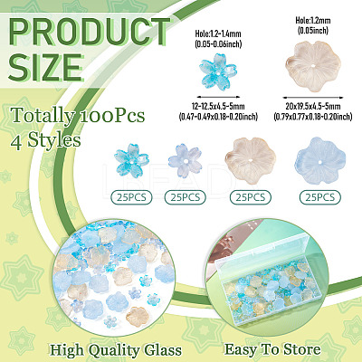 100Pcs 4 Styles Baking Paint Transparent Glass Bead Caps DGLA-TA0001-51-1